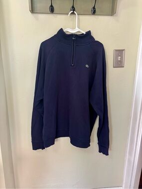 Vintage Lacoste Navy Blue Quarter Zip Sweater FR 7 - U.S. Mens XL - Old Money